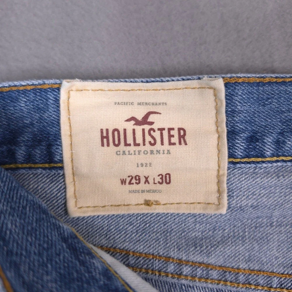Hollister Jeans Mens 29x30 Slim Straight Button Fly Light Wash Blue Denim Casual